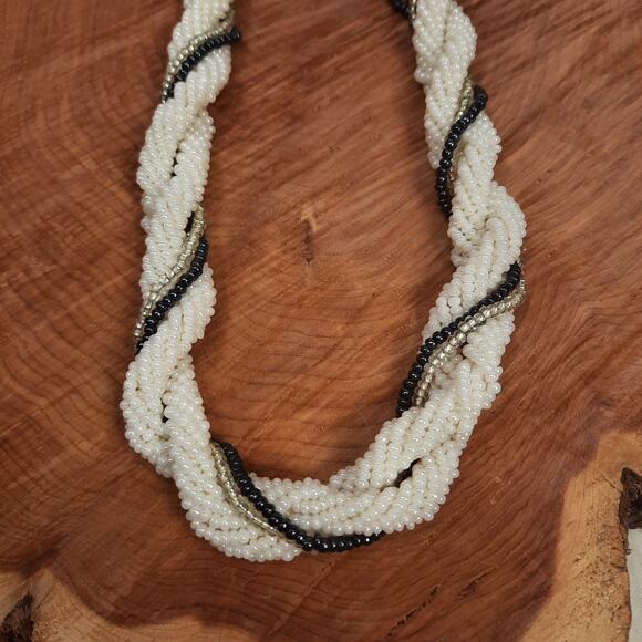 Twisted Multi-Strand Necklace‎ White, Black, Silver - Picture 1 of 6